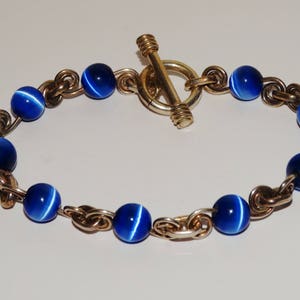 Sterling Silver Blue Cat Eye Stone 8&quot; Inch Lg  RARE Scroll Design Bracelet.