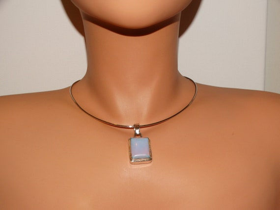 Sterling Silver Square Opalescent Stone Chocker n… - image 1