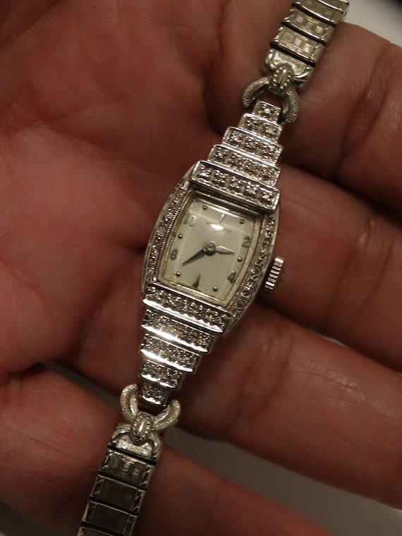 14k White Gold Genuine Diamonds Hamilton Art Deco 