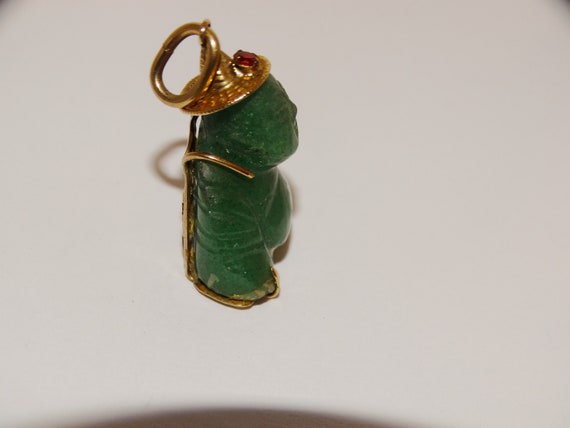 14k Gold Green Jade Buddha Pendant. - image 8