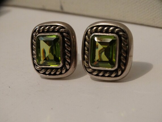 Sterling Silver 22 grams Green Stone Large Earring