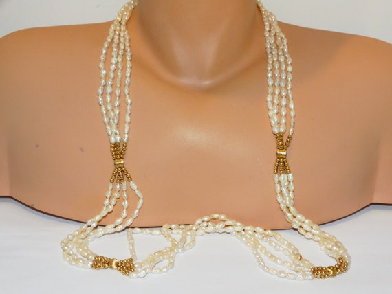 14K Gold Four Strand Seed Pearl, 35 Inches Neckla… - image 8