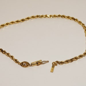 14k 5.7 Grams Solid Yellow Gold Designer Signed Rope Bracelet w/Genuine Diamond. image 7