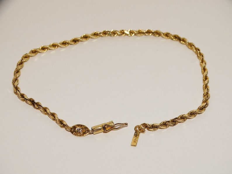 14k 5.7 Grams Solid Yellow Gold Designer Signed Rope Bracelet w/Genuine Diamond. image 7