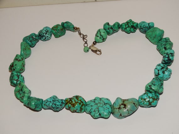 Sterling Silver Chunky Bold Turquoise Necklace. - image 1