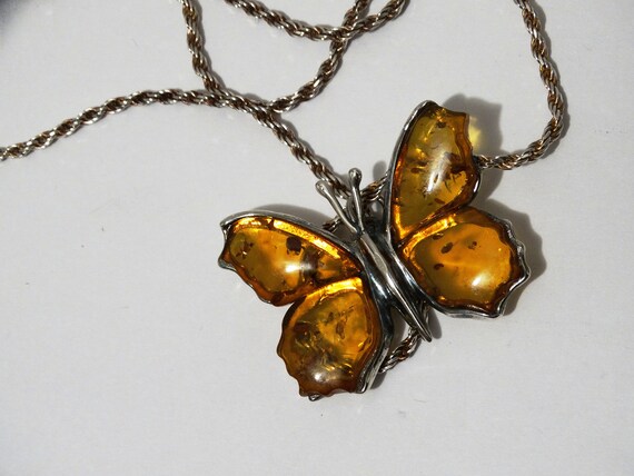 Sterling Silver Italian Made Amber Butterfly Neck… - image 7