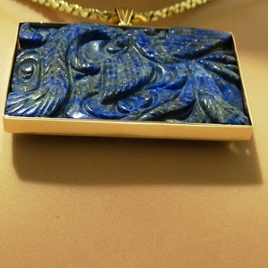 RARE 18k Yellow Gold Hand Carved Lapis Lazuli Phoenix Bird Pendant ONLY. image 5