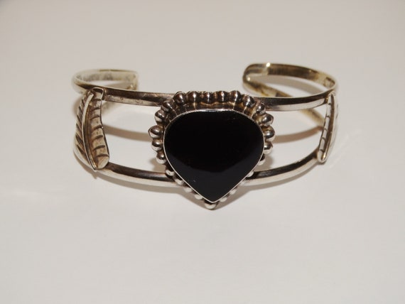 Sterling Silver Black Onyx Cuff Bracelet. - image 1