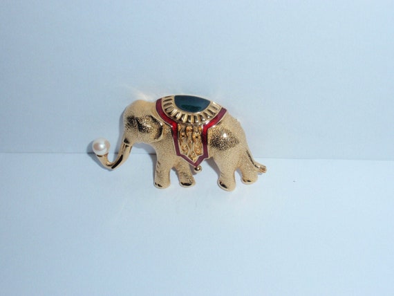 Monet Stamped 1980's Gold Plated Large Elephant B… - image 1