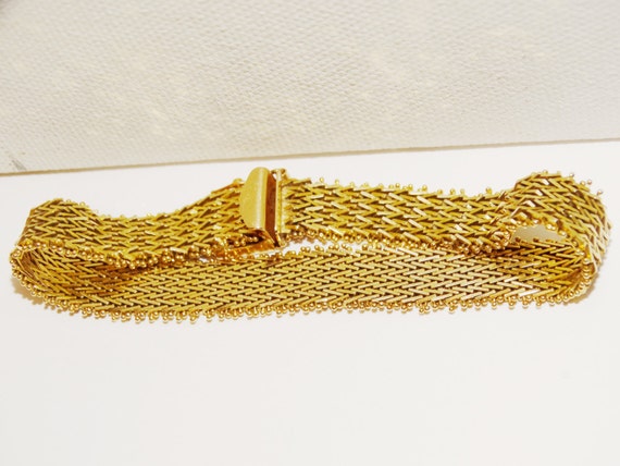 14k Heavy Yellow Gold Herringbone Woven 7.5" Long… - image 1