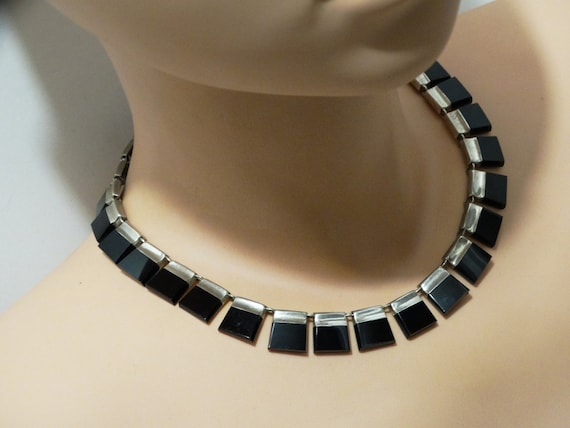 Solid Sterling Silver Black Onyx Made Mexico Neck… - image 1