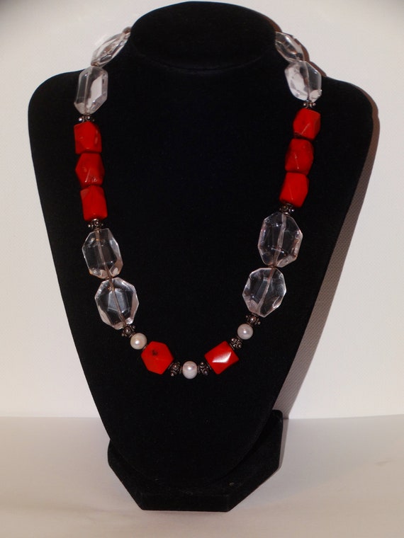 Sterling Silver Coral And Genuine Rock Crystal Ne… - image 2