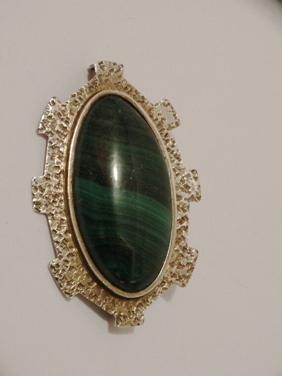 950 Sterling Silver Beautiful Large Malachite Sto… - image 2