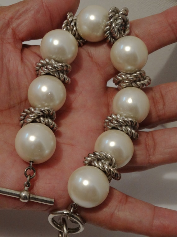 Anne Klein Rope Design Spacers Large Faux Pearl Br