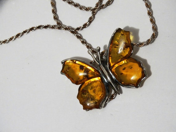 Sterling Silver Italian Made Amber Butterfly Neck… - image 4