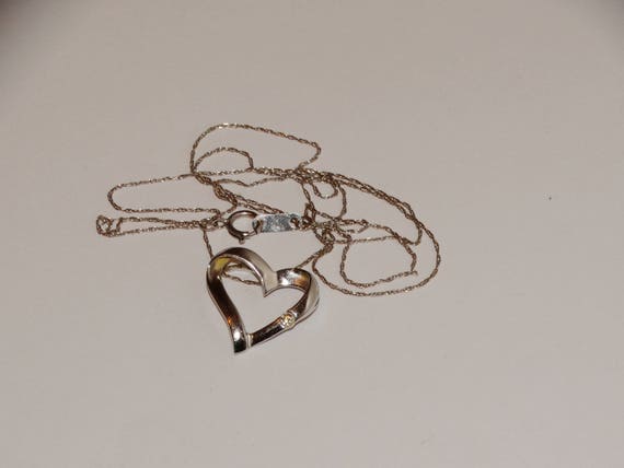 10k White Gold Chain & heart Stamped Genuine Diam… - image 10