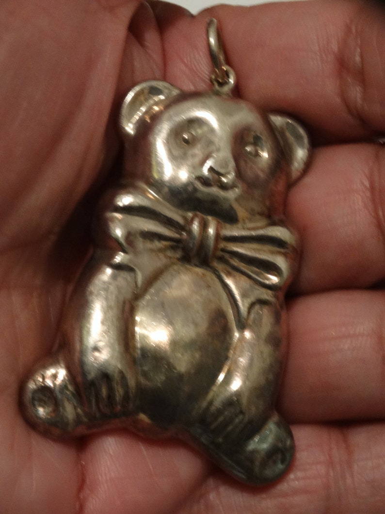 Sterling Silver Large 2 14 Tall x 1 12 Inch Bear Pendant.