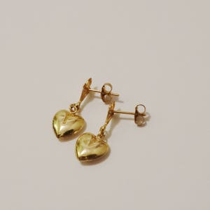 14k Yellow Gold Dangling Heart Earrings image 4