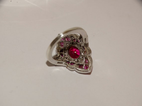 14k White Gold Ruby Baguettes and oblong Stone Ri… - image 3