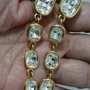 Napier RARE Gorgeous Gold Tone Faceted Large Cabochon Crustal Dangling Clip & Screw Earrings.