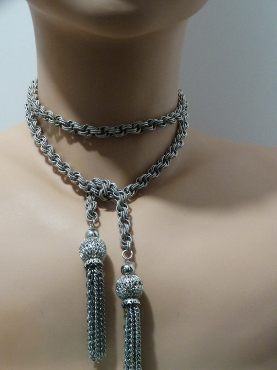 Silver Tone Rope Tassel Necklace. - image 2