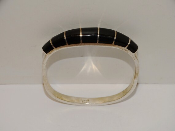 Solid Sterling Silver Black Onyx Square Cuff Brac… - image 3