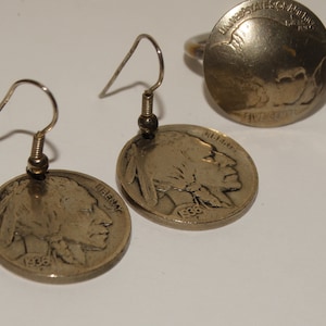 US Coins Indian And Buffalo 3 Piece Set Ring/Earrings.