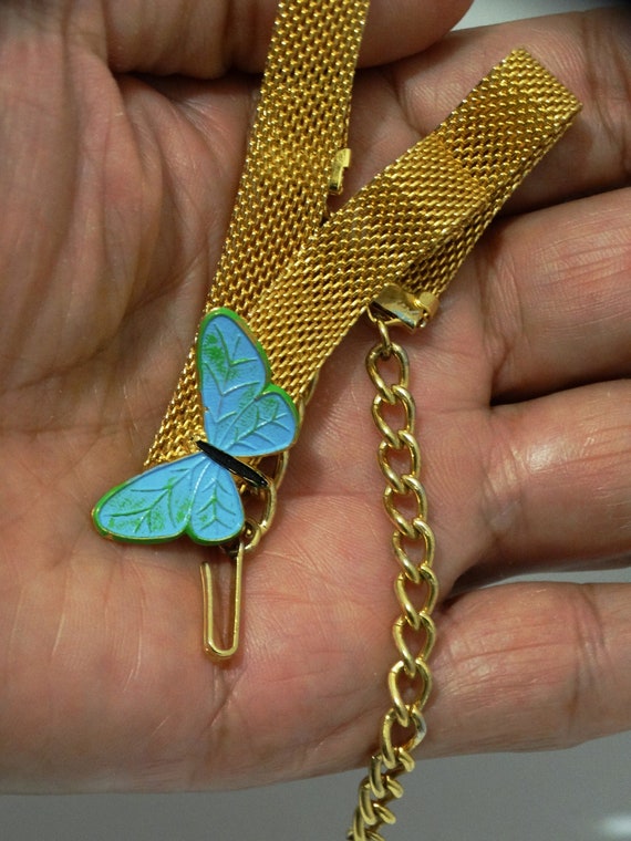 Karu Gold Tone Mesh Blue Enameled Butterfly Chocke