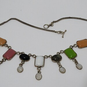 Sterling Silver Natural Multicolor Stones with Moonstone Choker Necklace.