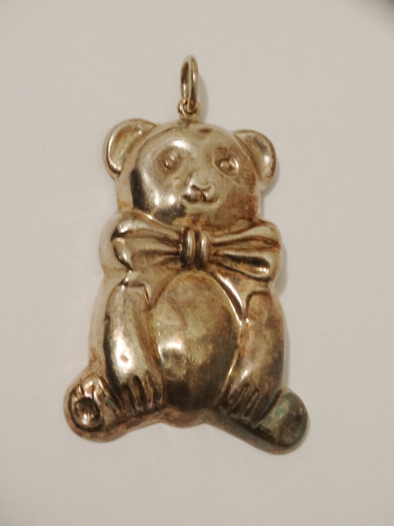 Sterling Silver Large 2 14 Tall x 1 12 Inch Bear Pendant.