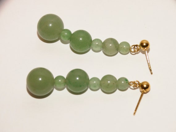 14k Y Gold Green Jade Earrings. - image 5