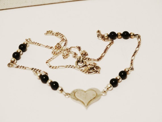 Sterling Silver Onyx Heart 17" Necklace - image 1