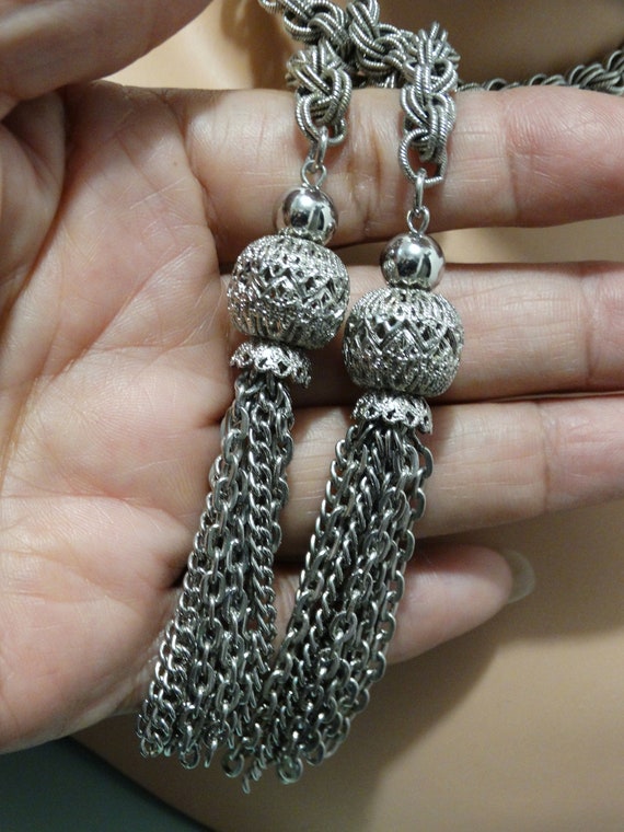 Silver Tone Rope Tassel Necklace. - image 7