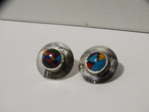 Navajo Sterling Silver Genuine Inlaid Stone Earri… - image 8