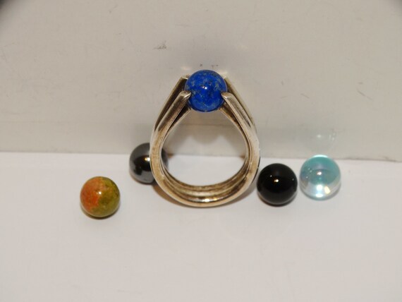 Heavy Sterling Silver RARE Design Genuine Gemstone Stones Ring.