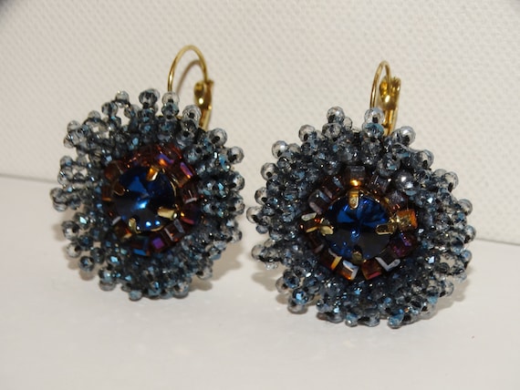 Gold Tone Sparkling Faceted Crystal Stone Earring… - image 3