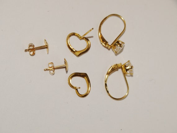 14k Yellow Gold Stamped Three Pairs Of Small Earr… - image 10