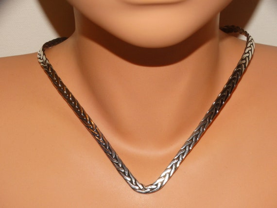 Solid Sterling Silver Braided Design V Chocker Ne… - image 1