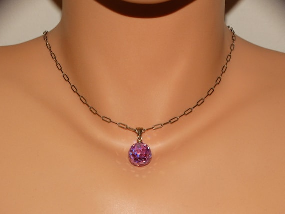 Sterling Silver Lavender Faceted Glass Ball Penda… - image 1