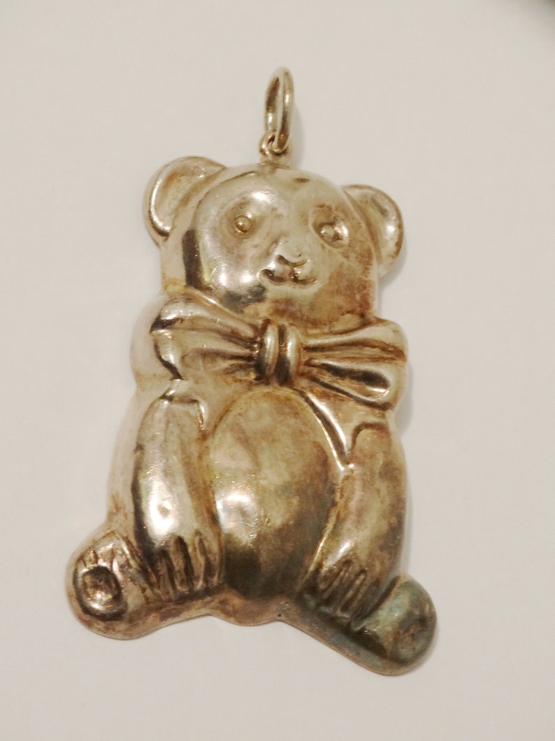 Sterling Silver Large 2 14 Tall x 1 12 Inch Bear Pendant.