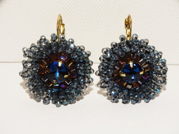 Gold Tone Sparkling Faceted Crystal Stone Earring… - image 2