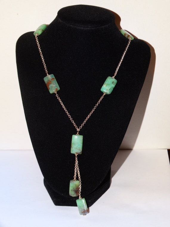 Sterling Silver Rectangular Natural Jade Station … - image 3