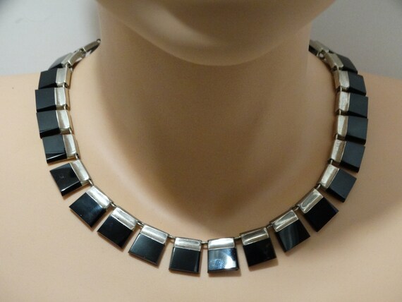 Solid Sterling Silver Black Onyx Made Mexico Neck… - image 3