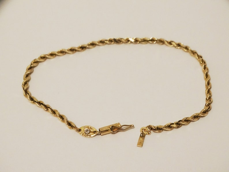 14k 5.7 Grams Solid Yellow Gold Designer Signed Rope Bracelet w/Genuine Diamond. image 5