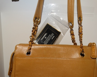Authentic Chanel Caviar Leather Chain Brown Beige With Hologram Sticker And Card Shoulder Bag.