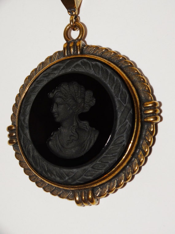 EXTASIA Glass Carved Cameo Bronze Intaglio Large Pendant 28