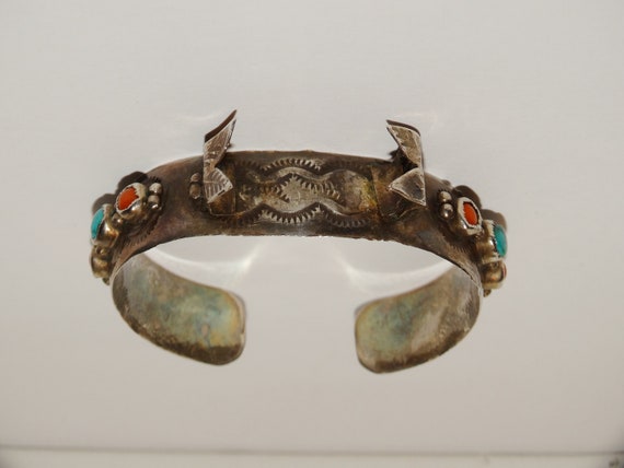 Navajo Marie Dale Sterling Signed Turquoise/Coral… - image 1