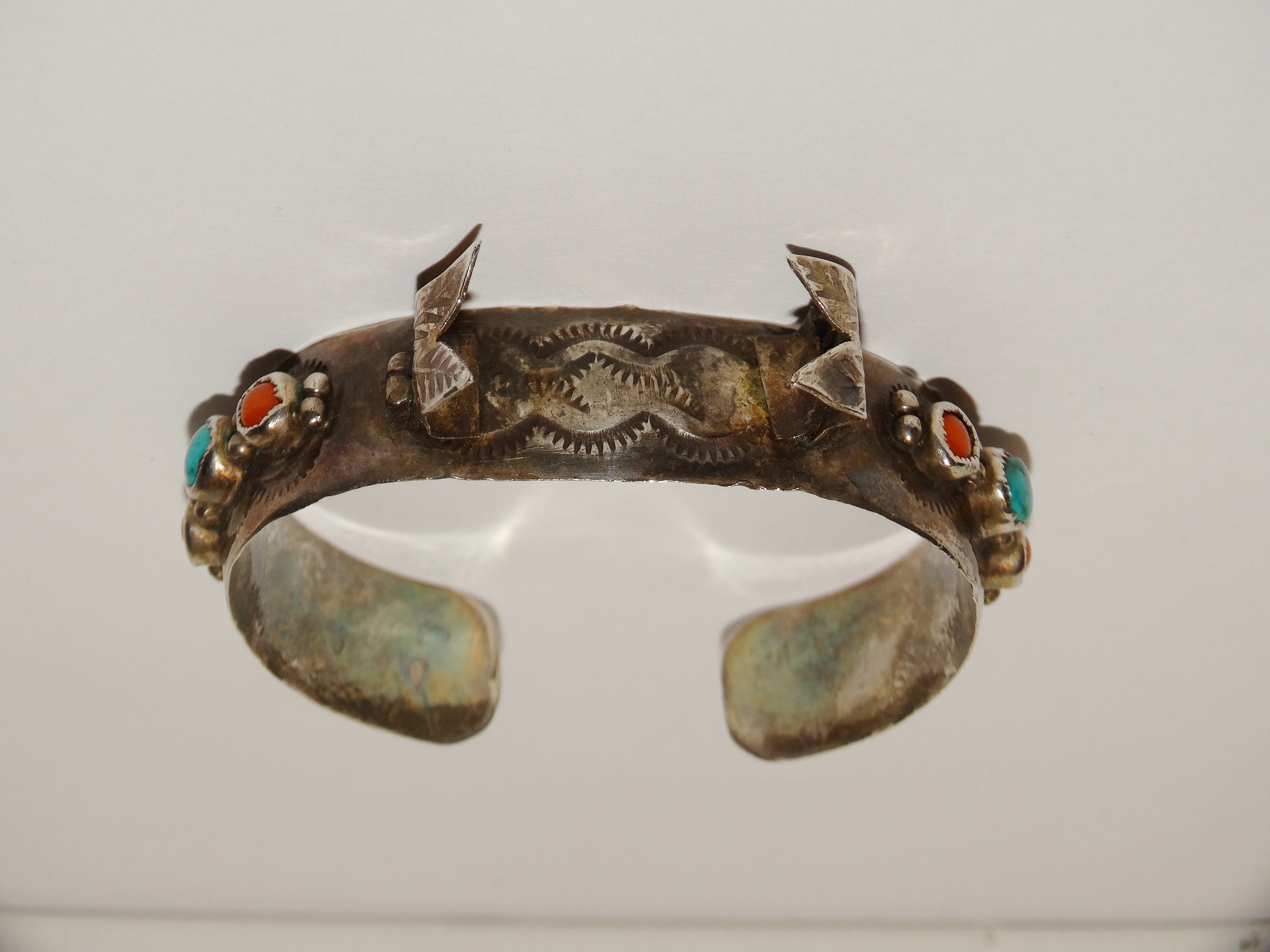 ウルトラ級ヴィンテージ　石塚硝子　ハンドブロー置き物　廃盤品 Navajo Marie Dale Sterling Signed Turquoise/coral Watchband Cuff
