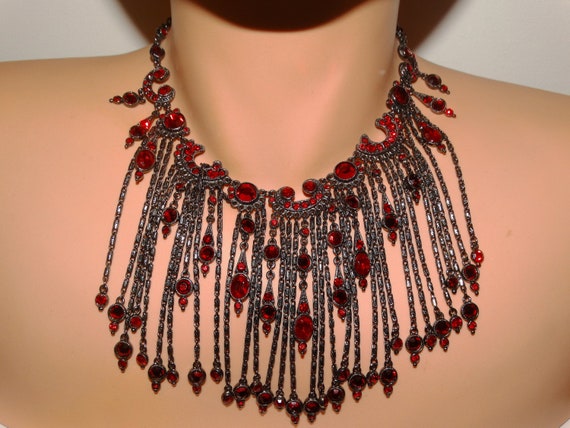 Ben-Amun RARE  Huge Black Red Bib Necklace. - image 1