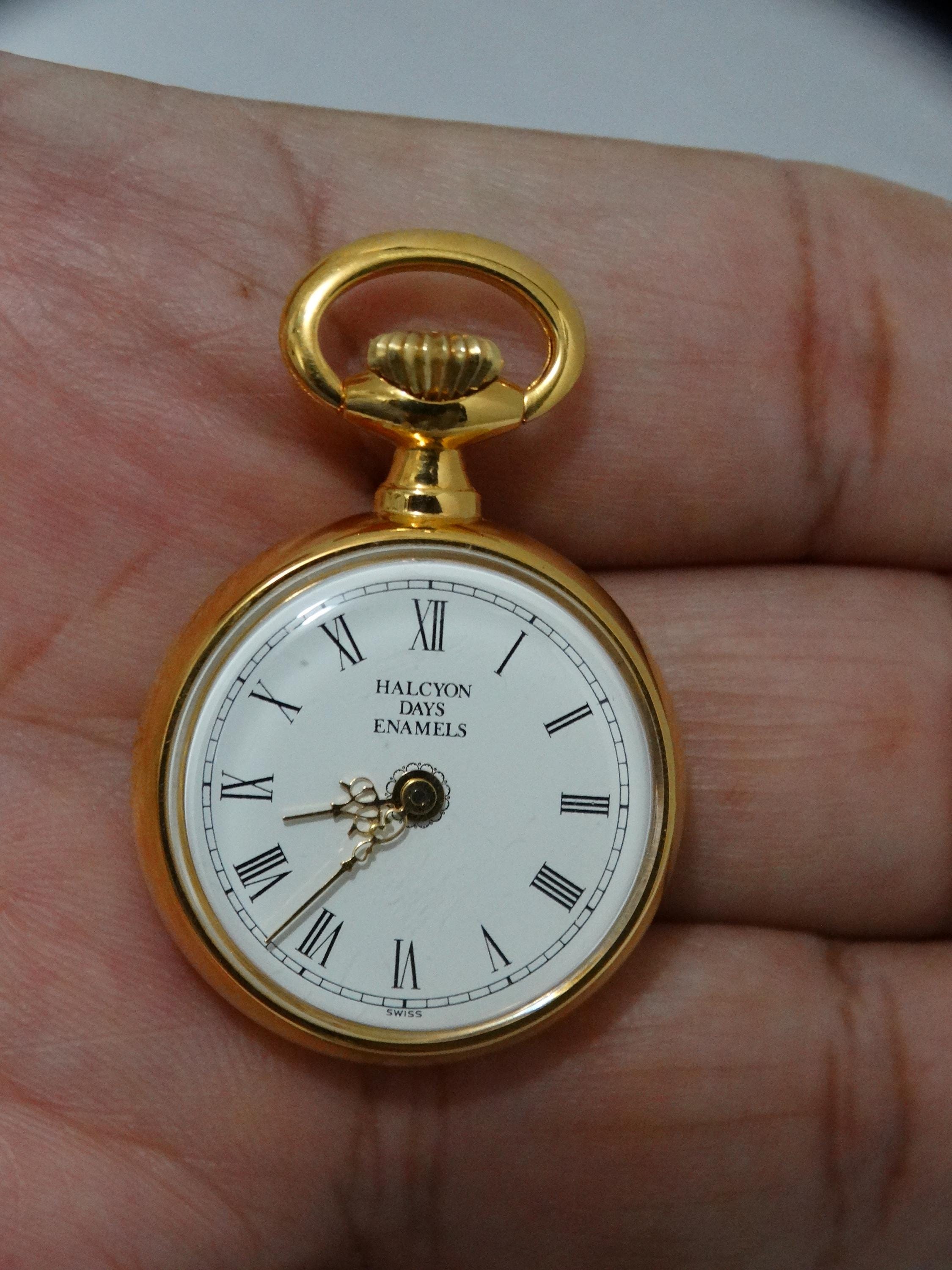 Halcyon Days エナメル置時計 Halcyon Days Enamels Swiss Made Gold Tone Pocket Watch. as Is - Etsy